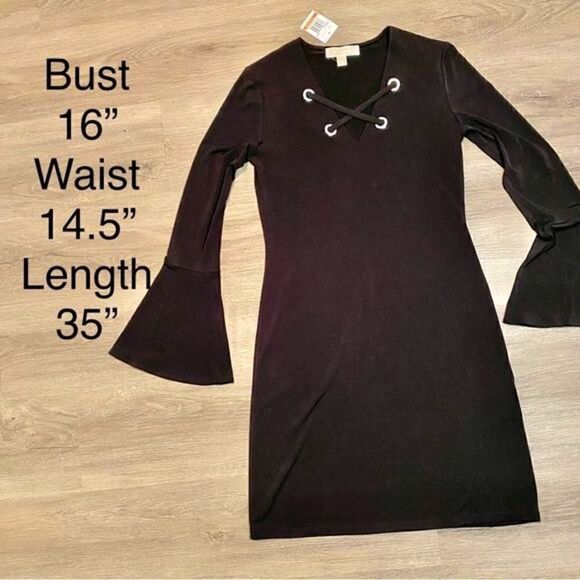 JET BLACK MICHAEL KORS FIT&FLARE DRESS-GROMMET CRISS CROSS STRAPS S NWT - Picture 16 of 16